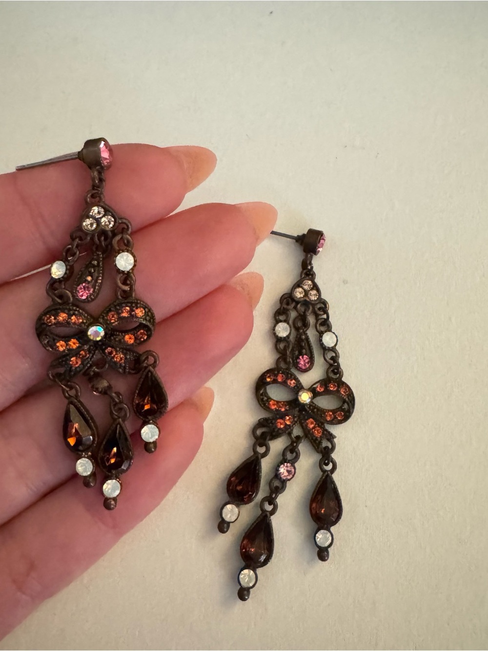 Vintage-Inspired Pink and Brown Crystal Chandelier Earrings - Women Jewelry